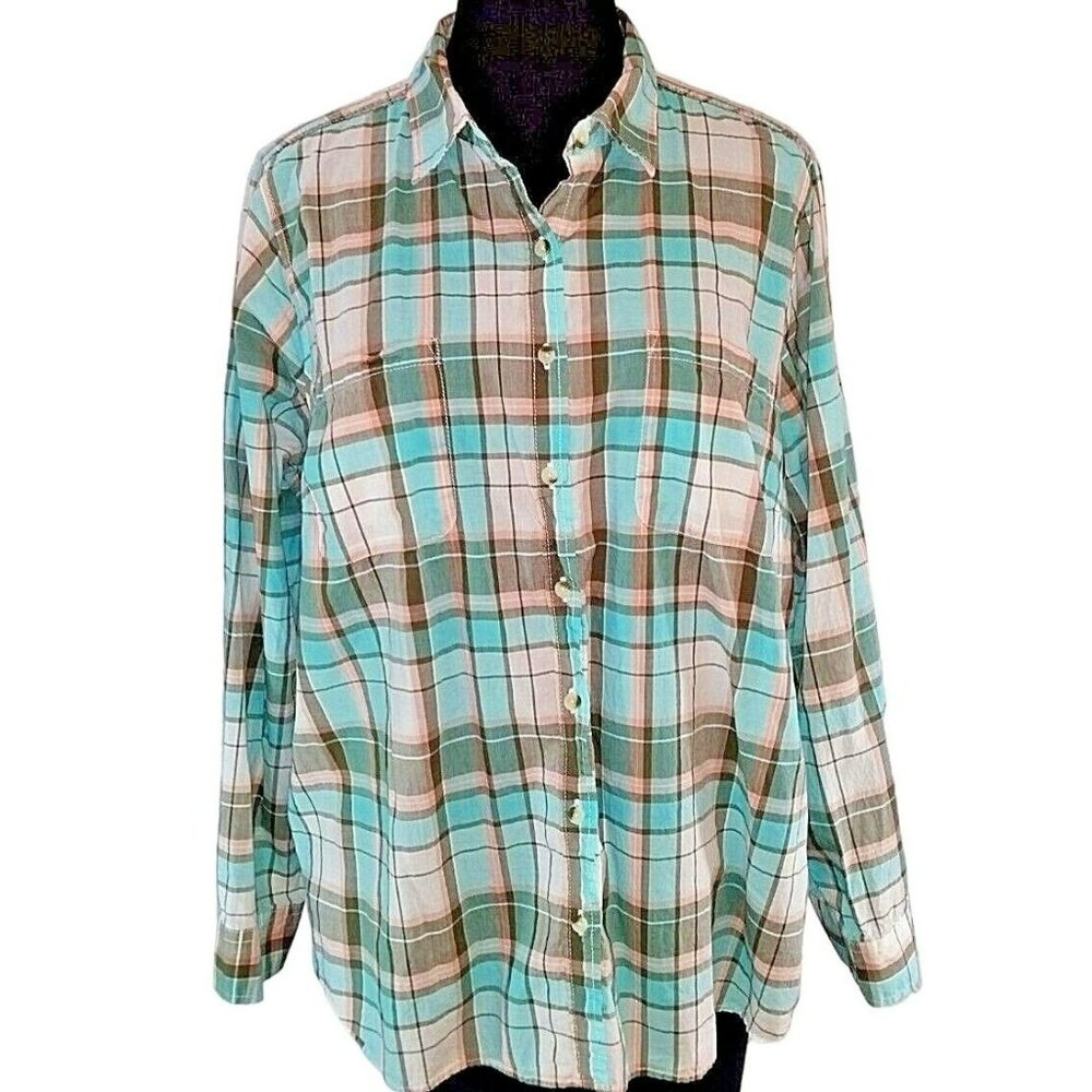 Sonoma Mint Light Green Plaid Shirt sz 2X XXL Plus Long Sleeve Button Front